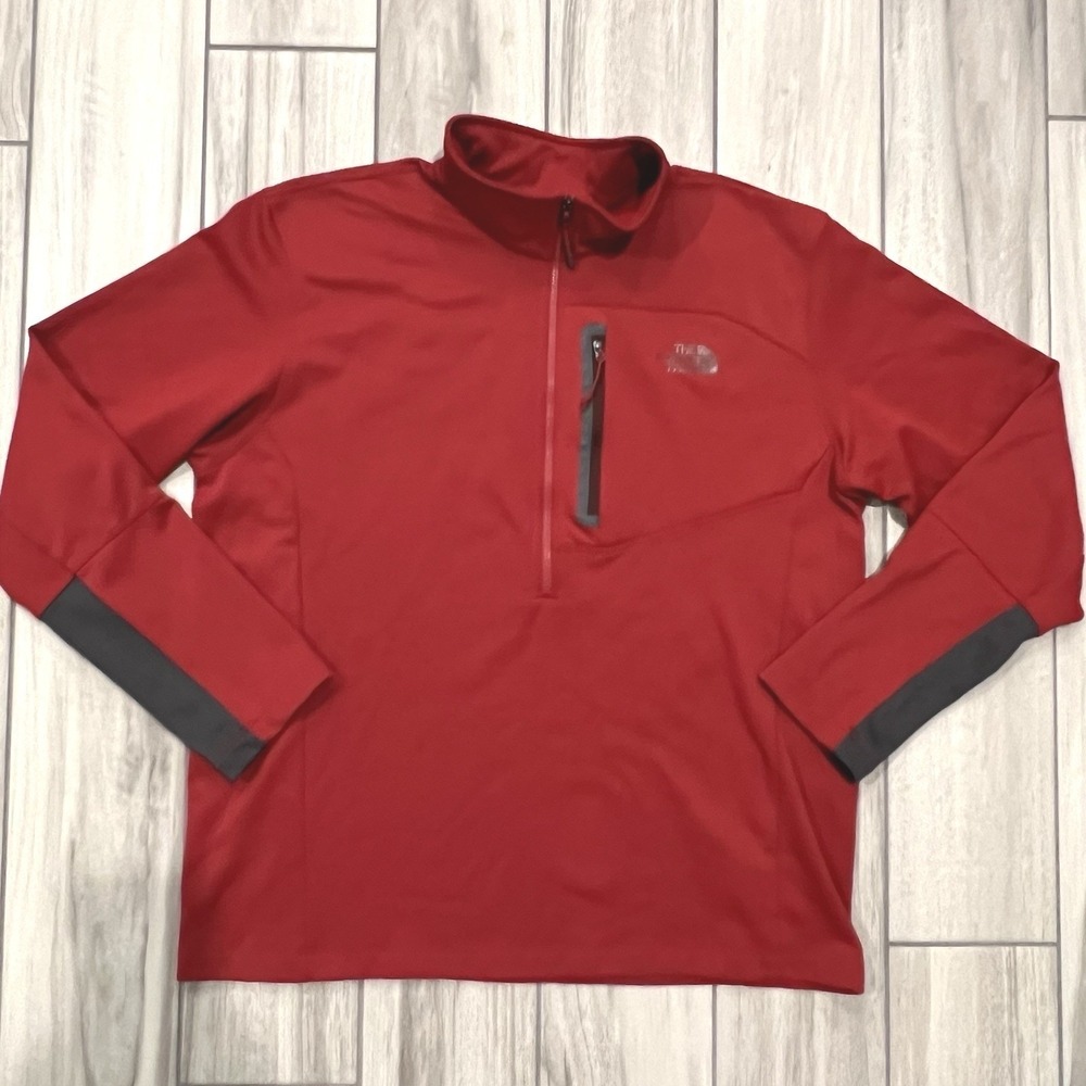 The North Face Pullover Men XL Red Excellent 1/4 Zip Tech Fleece CY1228